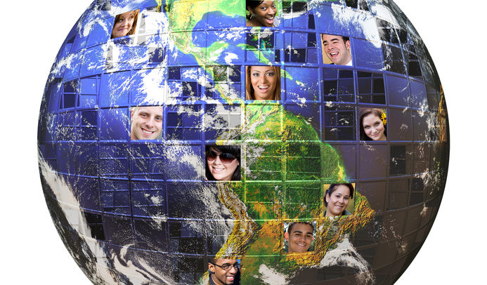 Montage of the earth with a global network of people from all walks of life on different continents isolated over white. Clipping path included. Earth photo courtesy of NASA.
