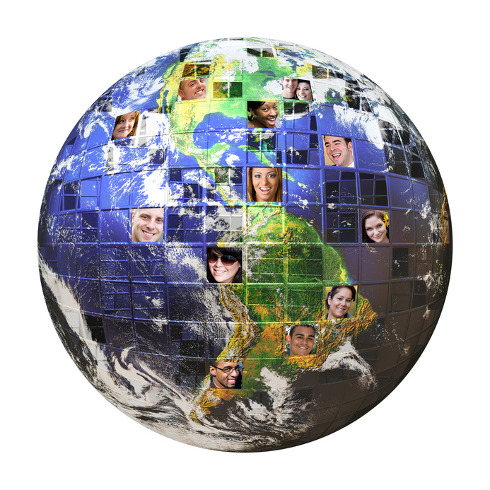 Montage of the earth with a global network of people from all walks of life on different continents isolated over white. Clipping path included. Earth photo courtesy of NASA.